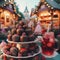 Chocolate-dipped strawberries with raspberry iced tea in a whimsical outdoor patisserie