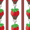 Chocolate dipped strawberry striped seamless vector pattern background. Painterly red berries dripping with melting