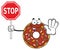 Chocolate Donut Cartoon Mascot Character With Sprinkles Holding A Stop Sign