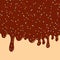 Chocolate donut glaze background. Liquid sweet flow, tasty dessert topping with colorful sprinkles. Ice cream drips. Vector illust