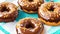 Chocolate Donuts dusted with peanut crumbs. Set of chocolate doughnuts Close-up