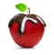 Chocolate drop on red apple fruit