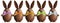 Chocolate Easter bunnies with ribbons bows in various colors on