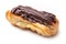 Chocolate eclair on white background