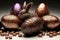 Chocolate eggs and brown easter bunny, ai generative