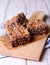 Chocolate energy bars with rolled oats, pecan nuts, dates, chia