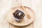 Chocolate flaky mini bread in the wooden plate.