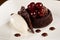 Chocolate Flourless Torte with chocolate sauce, cherries and gelato
