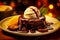 Chocolate fondant. A dessert dish call chocolate lava, include vanilla ice cream and banana