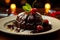 Chocolate fondant. A dessert dish call chocolate lava, include vanilla ice cream and banana