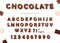 Chocolate font design. Sweet glossy ABC letters and numbers.