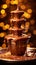 Chocolate Fountain Gushing Against Illuminated Backdrop with Left Copyspace