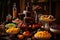 chocolate fountain surrounded by plates of fruit and pastries for a sweet and savory combination