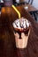 Chocolate frappÃƒÂ© served with whipped cream and chocolate syrup