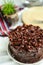 Chocolate Fudge Cake served on food table top view cafe bake dessert