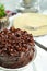 Chocolate Fudge Cake served on food table top view cafe bake dessert