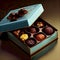 Chocolate gift box with shiny gold container generated by AI