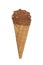 Chocolate glazed icecream cone wafer isolated on the white background