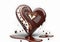 Chocolate heart and milk chocolate with splash of melted chocolate isolated on white background copy space. Generative ai.