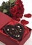 Chocolate Heart and Red Roses, Present for Valentine`s Day