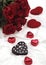 Chocolate Heart and Red Roses, Present for Valentine`s Day