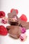 Chocolate hearts, roses and rasberries