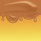 Chocolate ice cream flowing over waffle texture background. Vector illustration.