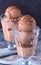 Chocolate ice cream in glass goblets