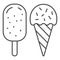 Chocolate ice cream thin line icon, Chocolate festival concept, sweet summer dessert sign on white background, Kinds of