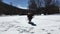 Chocolate labrador dog running in the snow