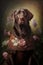 chocolate Labrador Portrait ornate with Flowers