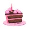 Chocolate Layered Cake Piece with Burning Candle as Birthday Symbol Vector Illustration