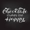 Chocolate makes me happy lettering. Quote for clothes, banner. Vector illustration