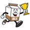 Chocolate Milk Carton Mascot running with a Trophy