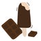 Chocolate and milk popsicle ice cream bar on stick, flat vector