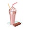 Chocolate milk shake. Vector illustration of refreshing cocktail with cream and chocolate bar