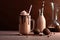 Chocolate milkshake cocktail, minimalistic food, dessert background. Generative AI.