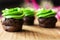 Chocolate mini cupcake with cream cheese green frosting