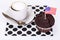 Chocolate Muffin, Black Coffee and American Flag on White