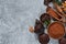 Chocolate muffins on a gray concrete background. Cupcakes. Cake