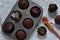 Chocolate muffins on a gray concrete background. Cupcakes. Cake