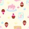 Chocolate muffins, muffins and pieces of raspberry cream cake seamless pattern jar of lollipops in cartoon style.