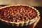 Chocolate nutty caramel pecan pie traditional American treat for holidays