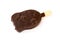 Chocolate outer ice cream starts melting on white background