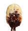 Chocolate outer popsicle with the outer half melted on white background
