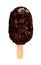 Chocolate outer popsicle starts melting on white background