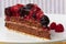 Chocolate pie(Tart) with cream, cherry, raspberry, a