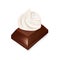 Chocolate piece with whipped cream isolated