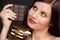 Chocolate - portrait healthy woman enjoy sweets