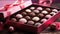 Chocolate pralines in a pink gift box as a luxury holiday present